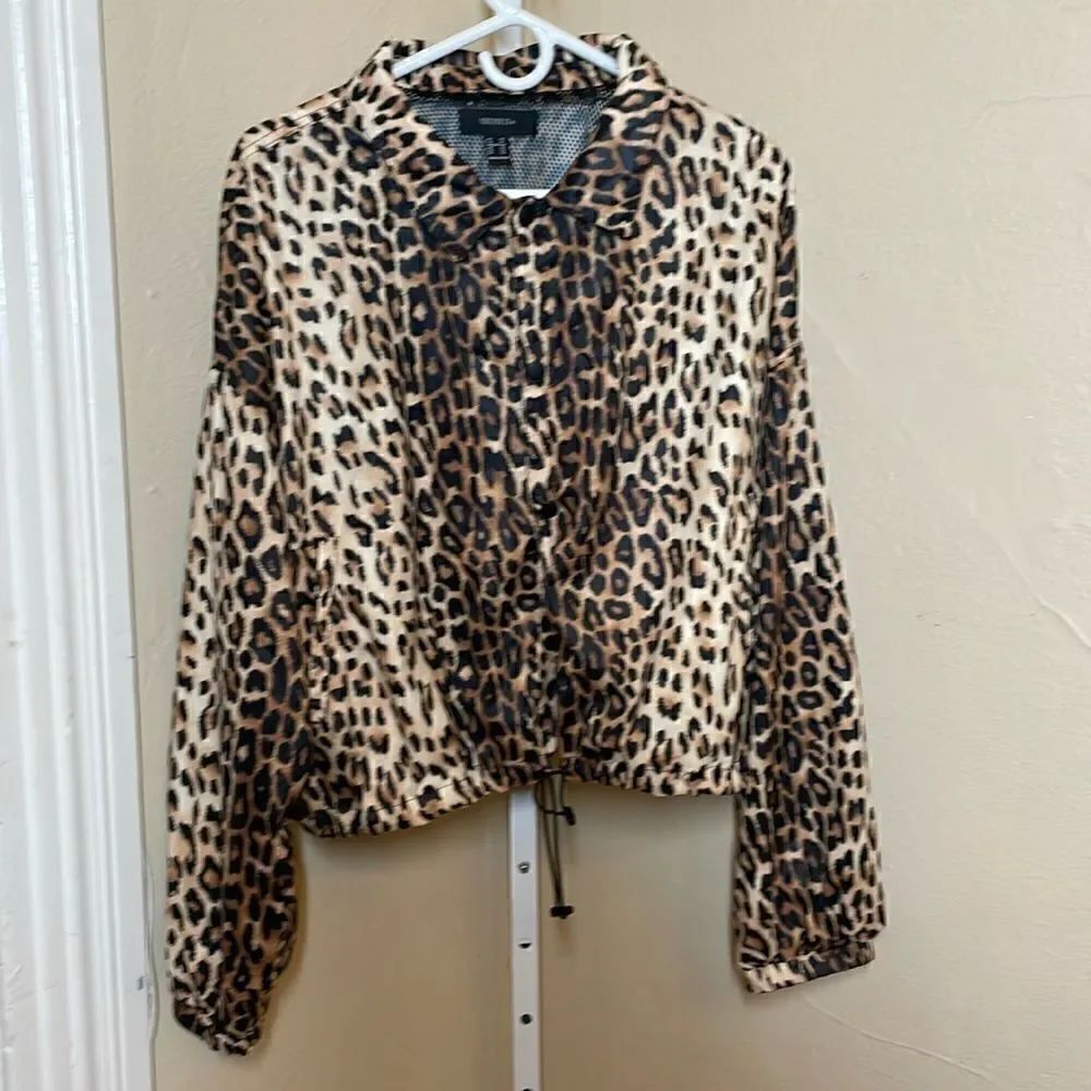Forever 21 Animal Print Button Down Crop Jacket Windbreaker size 3X